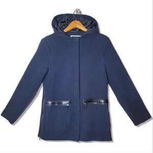 Banana Republic Textured Navy Hooded Zip Blazer Jacket